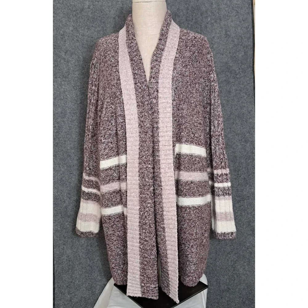 CJ Banks Long Cardigan Sweater Plus Size 2X  Purple Open Front Duster Preppy NWT